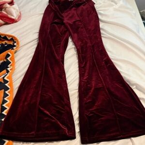 HALARA Deep Red Velvet Flare Pants